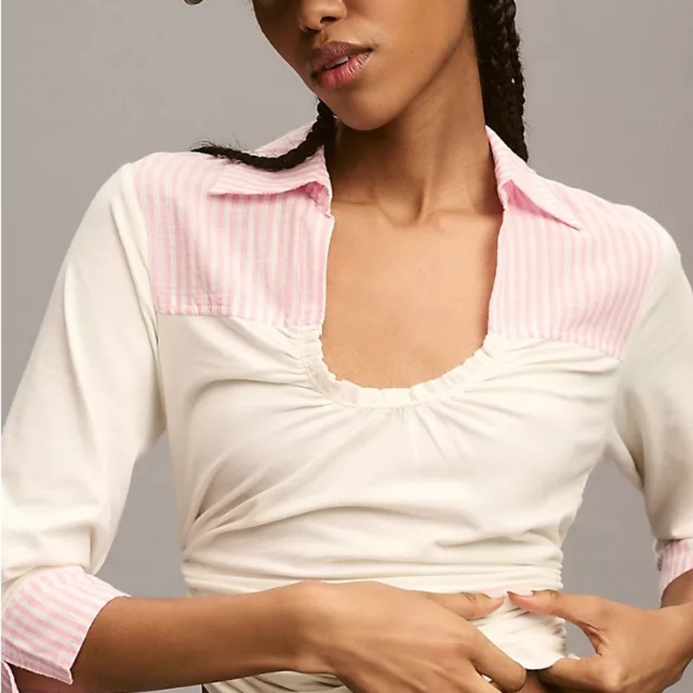 Anthropologie Maeve Collared Scoop-Neck Top NWT $78 Retail